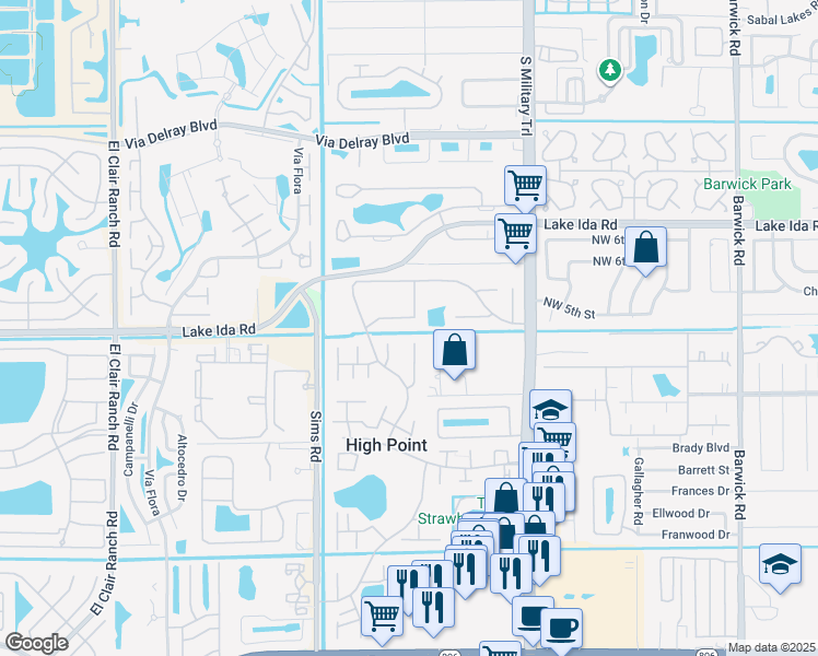 map of restaurants, bars, coffee shops, grocery stores, and more near 14052 52nd Avenue South in Delray Beach