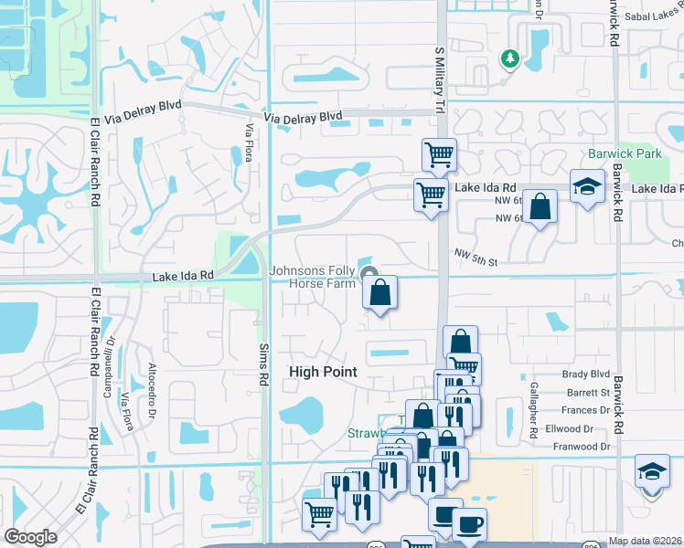 map of restaurants, bars, coffee shops, grocery stores, and more near 14052 52nd Avenue South in Delray Beach