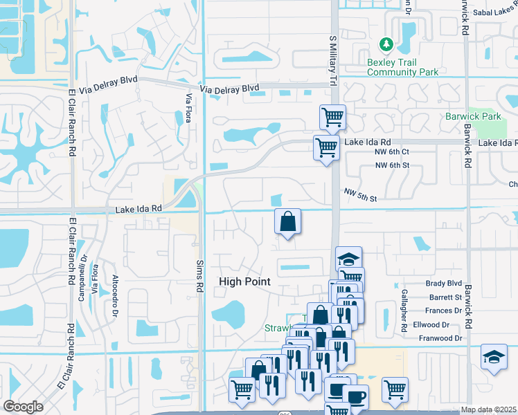 map of restaurants, bars, coffee shops, grocery stores, and more near 14200 Nesting Way in Delray Beach