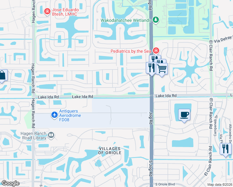map of restaurants, bars, coffee shops, grocery stores, and more near 6728 Vía Roma in Delray Beach
