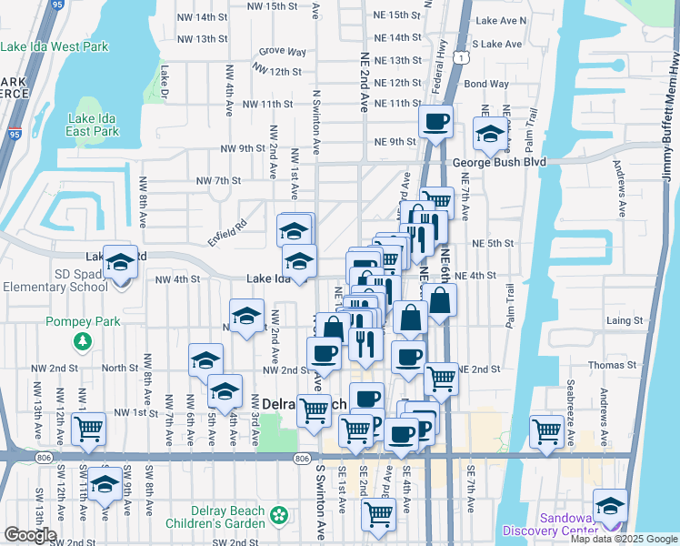 map of restaurants, bars, coffee shops, grocery stores, and more near in Delray Beach