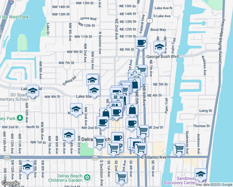 map of restaurants, bars, coffee shops, grocery stores, and more near in Delray Beach