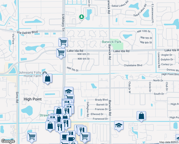 map of restaurants, bars, coffee shops, grocery stores, and more near 4848 Northwest 5th Street in Delray Beach