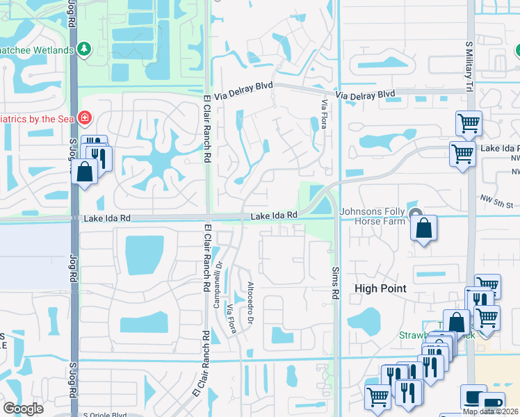 map of restaurants, bars, coffee shops, grocery stores, and more near 13992 Vía Flora in Delray Beach