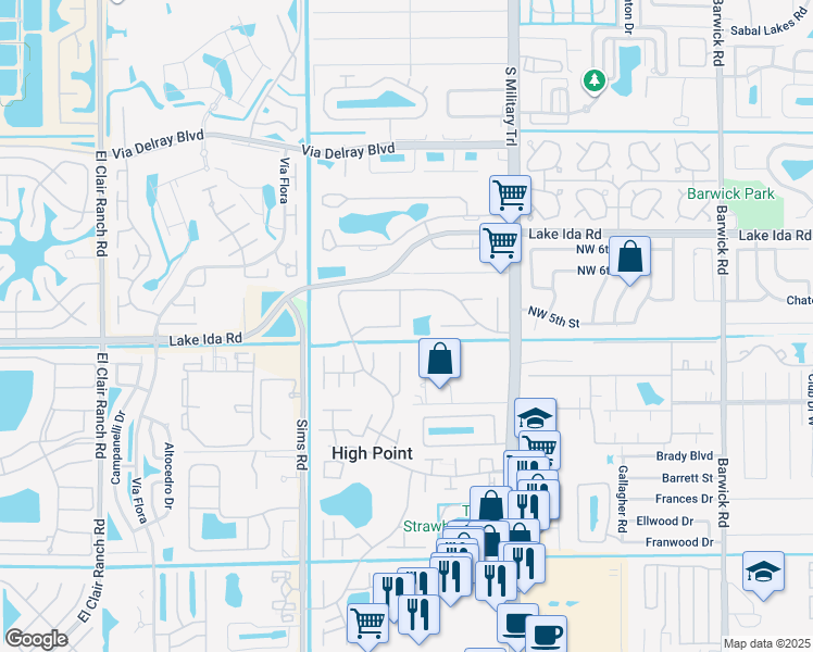 map of restaurants, bars, coffee shops, grocery stores, and more near 14052 52nd Avenue South in Delray Beach
