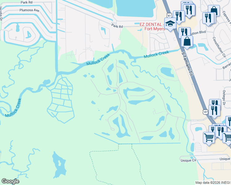 map of restaurants, bars, coffee shops, grocery stores, and more near 6830 Mossy Glen Drive in Fort Myers