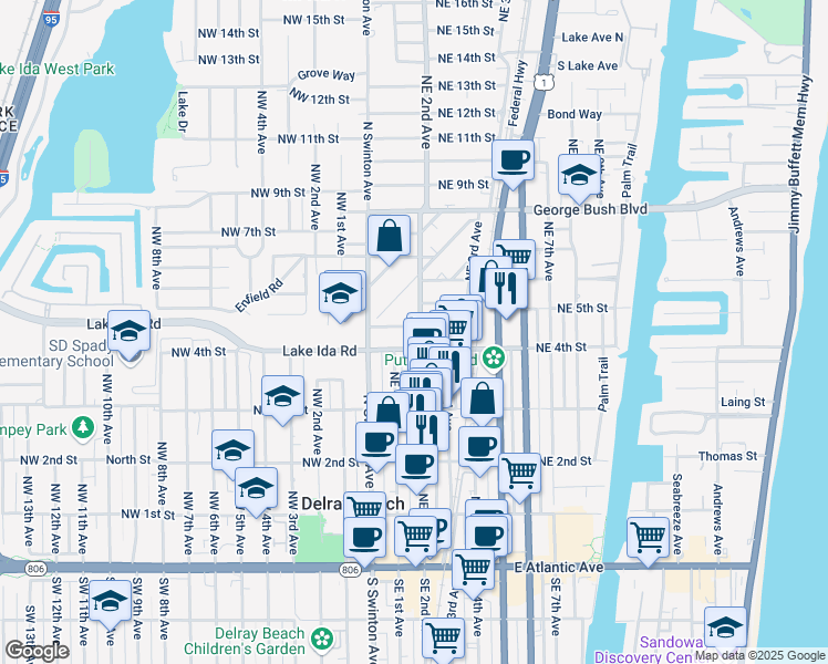 map of restaurants, bars, coffee shops, grocery stores, and more near 117 Fern Court in Delray Beach