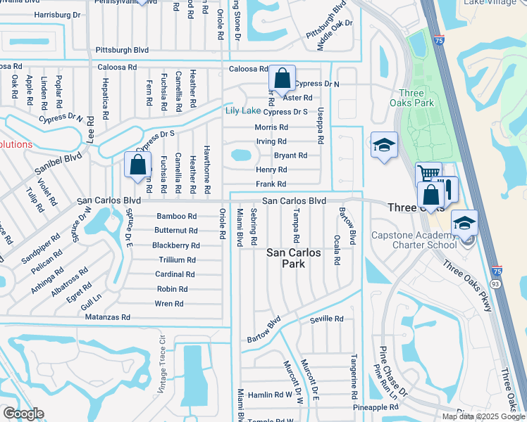 map of restaurants, bars, coffee shops, grocery stores, and more near 18484 Sarasota Road in Fort Myers