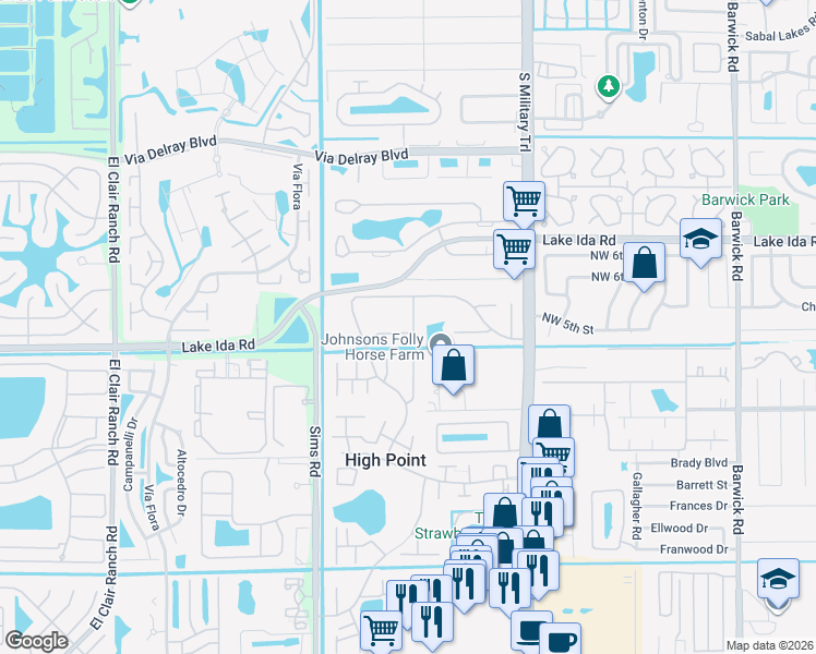 map of restaurants, bars, coffee shops, grocery stores, and more near 5220 Nesting Way in Delray Beach