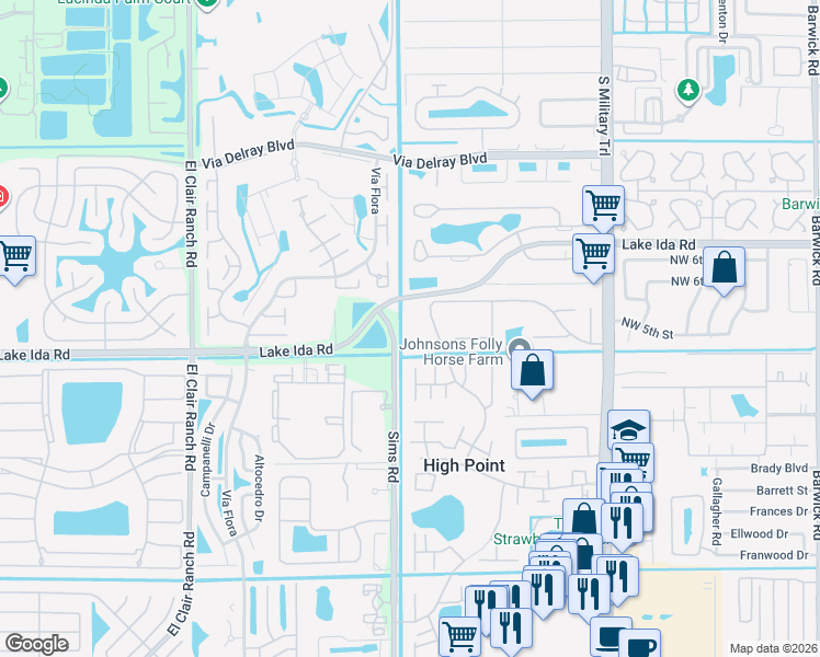 map of restaurants, bars, coffee shops, grocery stores, and more near 13959 Nesting Way in Delray Beach