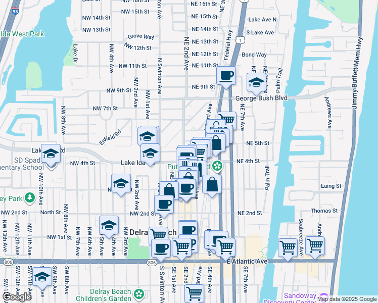 map of restaurants, bars, coffee shops, grocery stores, and more near 117 Fern Court in Delray Beach