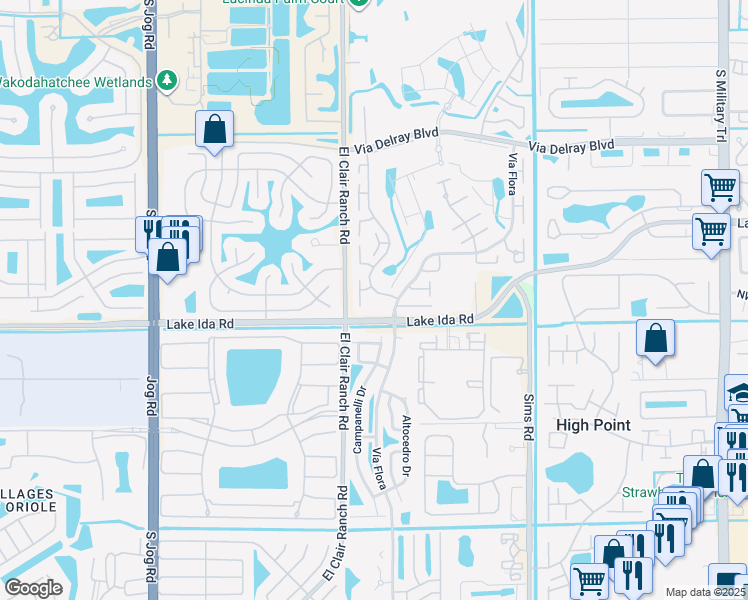 map of restaurants, bars, coffee shops, grocery stores, and more near 13899 Via Aurora in Delray Beach