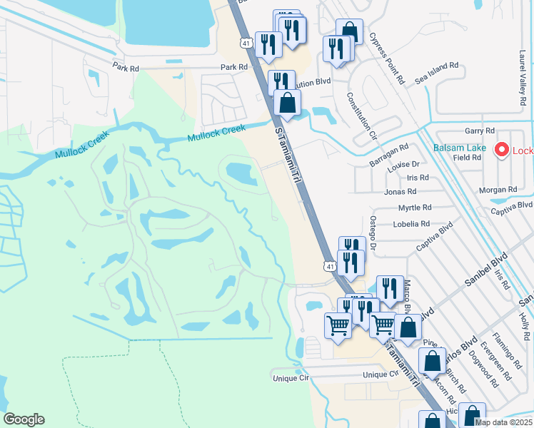 map of restaurants, bars, coffee shops, grocery stores, and more near 18308 Creekside Preserve Loop in Fort Myers
