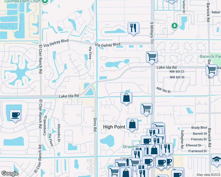 map of restaurants, bars, coffee shops, grocery stores, and more near 359A Nesting Way in Delray Beach