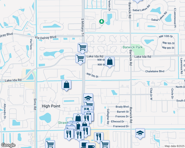 map of restaurants, bars, coffee shops, grocery stores, and more near 523 Northwest 51st Avenue in Delray Beach