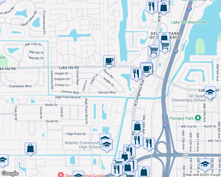 map of restaurants, bars, coffee shops, grocery stores, and more near 509 Dolphin Drive in Delray Beach