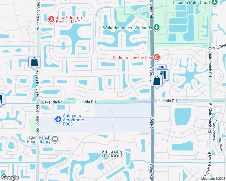 map of restaurants, bars, coffee shops, grocery stores, and more near 13909 Via Nidia in Delray Beach
