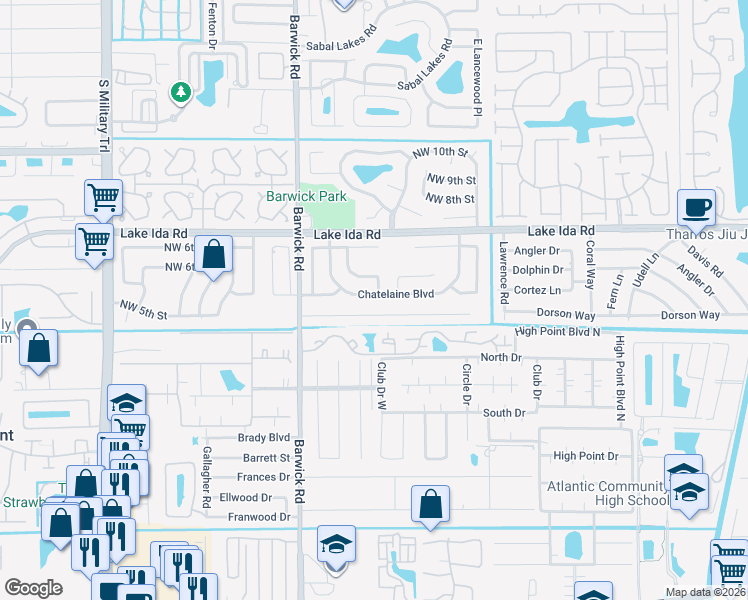 map of restaurants, bars, coffee shops, grocery stores, and more near 3524 Chatelaine Boulevard in Delray Beach