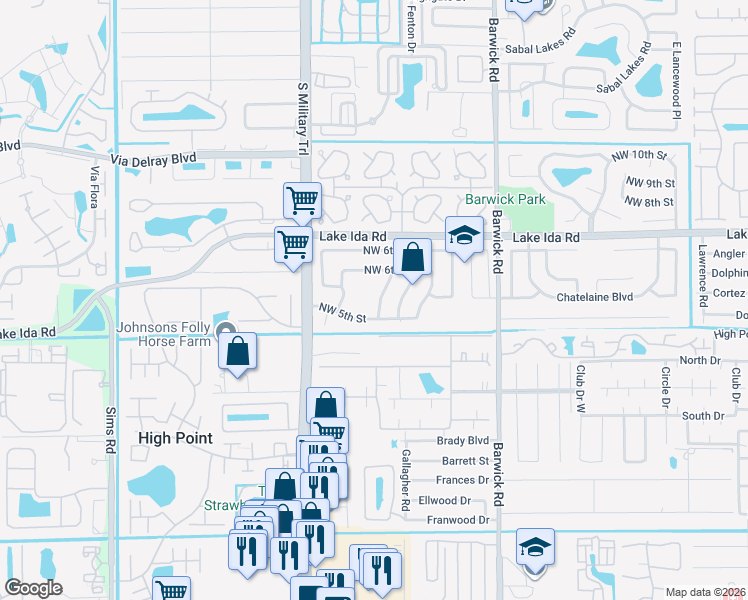 map of restaurants, bars, coffee shops, grocery stores, and more near 534 NW 50th Ave in Delray Beach