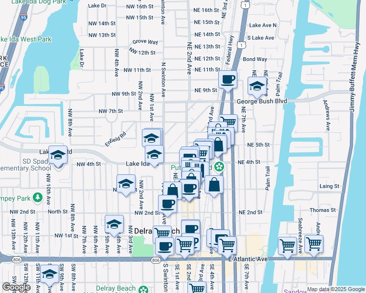 map of restaurants, bars, coffee shops, grocery stores, and more near 117 Fern Court in Delray Beach