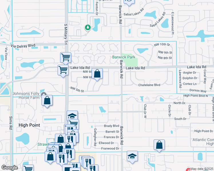 map of restaurants, bars, coffee shops, grocery stores, and more near 525 Northwest 5th Court in Delray Beach