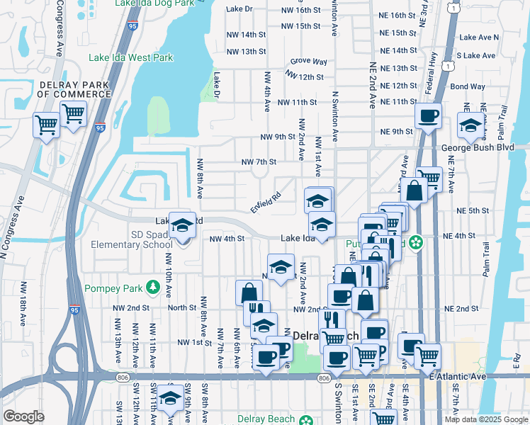 map of restaurants, bars, coffee shops, grocery stores, and more near 407 Enfield Terrace in Delray Beach