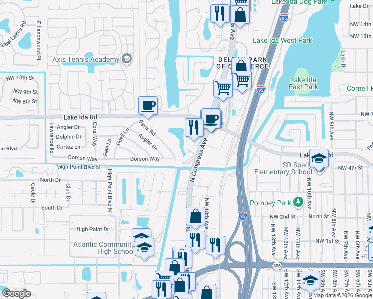 map of restaurants, bars, coffee shops, grocery stores, and more near 500 North Congress Avenue in Delray Beach