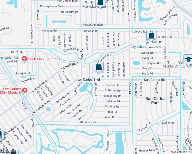 map of restaurants, bars, coffee shops, grocery stores, and more near 8305 San Carlos Boulevard in Fort Myers