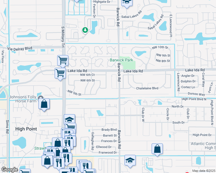 map of restaurants, bars, coffee shops, grocery stores, and more near 525 Northwest 5th Court in Delray Beach