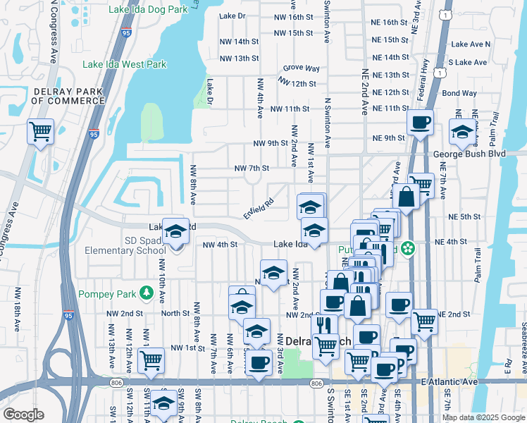 map of restaurants, bars, coffee shops, grocery stores, and more near 407 Enfield Terrace in Delray Beach