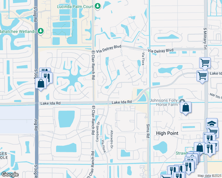 map of restaurants, bars, coffee shops, grocery stores, and more near 13968 Vía Flora in Delray Beach