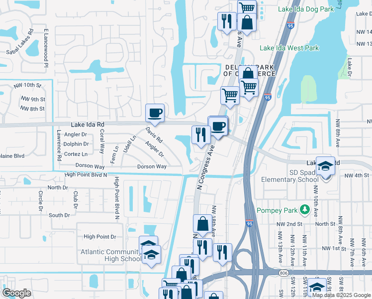 map of restaurants, bars, coffee shops, grocery stores, and more near 500 North Congress Avenue in Delray Beach