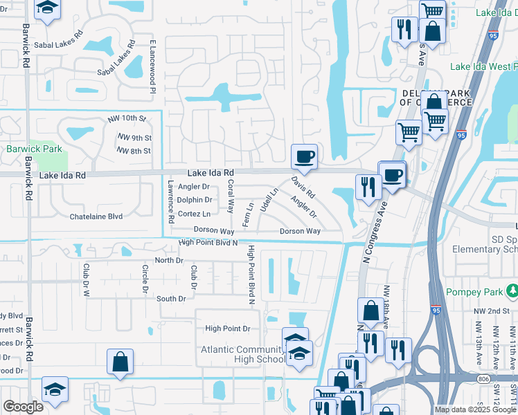 map of restaurants, bars, coffee shops, grocery stores, and more near 556 Cortez Lane in Delray Beach