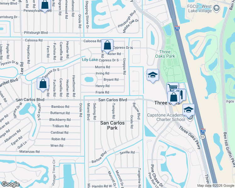 map of restaurants, bars, coffee shops, grocery stores, and more near 9144 Frank Road in Fort Myers