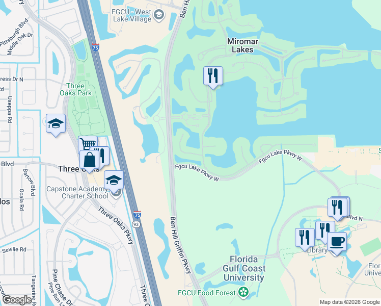 map of restaurants, bars, coffee shops, grocery stores, and more near Valiant Court in Fort Myers