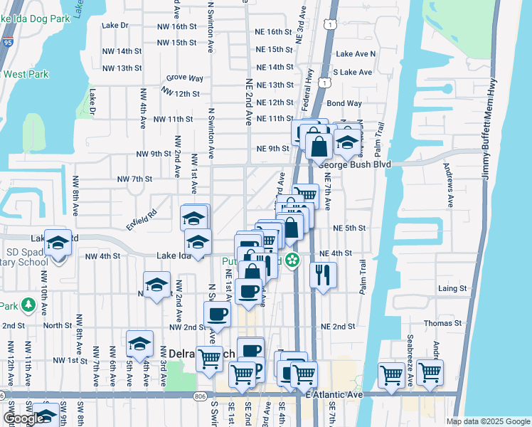 map of restaurants, bars, coffee shops, grocery stores, and more near 231 Royal Court in Delray Beach