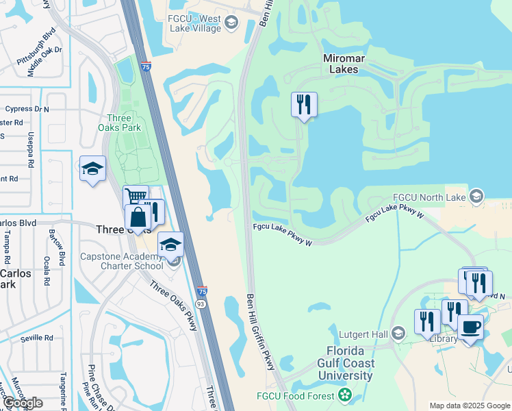 map of restaurants, bars, coffee shops, grocery stores, and more near 18504 Miromar Lakes Boulevard in Miromar Lakes