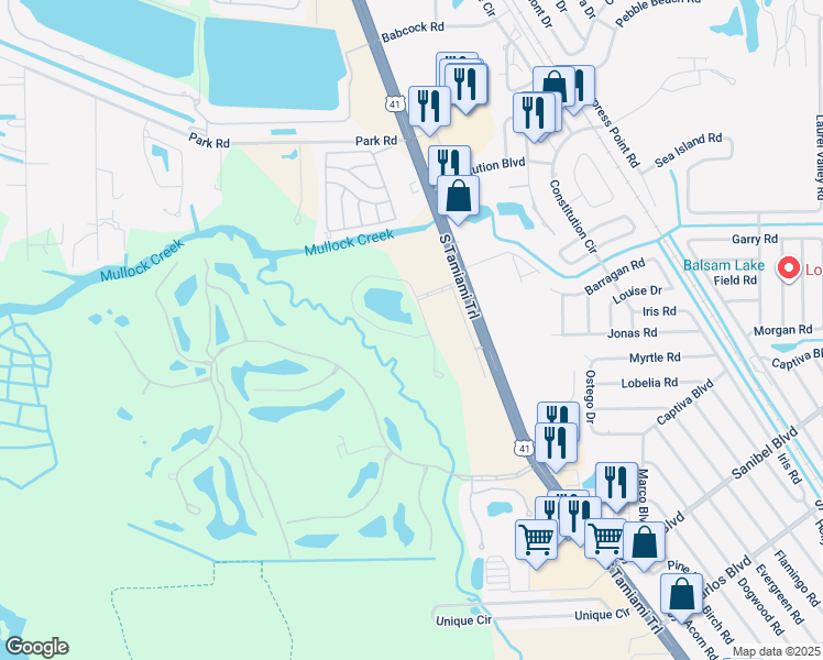 map of restaurants, bars, coffee shops, grocery stores, and more near 18286 Creekside Preserve Loop in Fort Myers