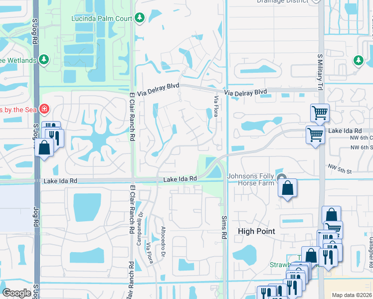 map of restaurants, bars, coffee shops, grocery stores, and more near 13788 Vía Flora in Delray Beach