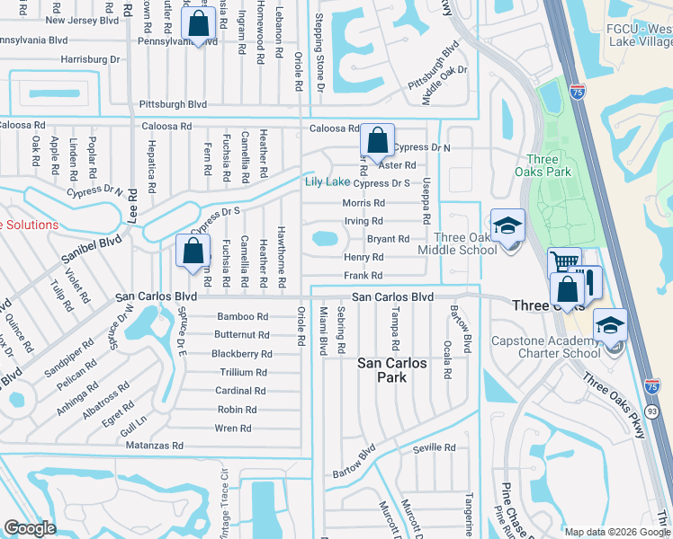map of restaurants, bars, coffee shops, grocery stores, and more near 9044 Henry Road in Fort Myers