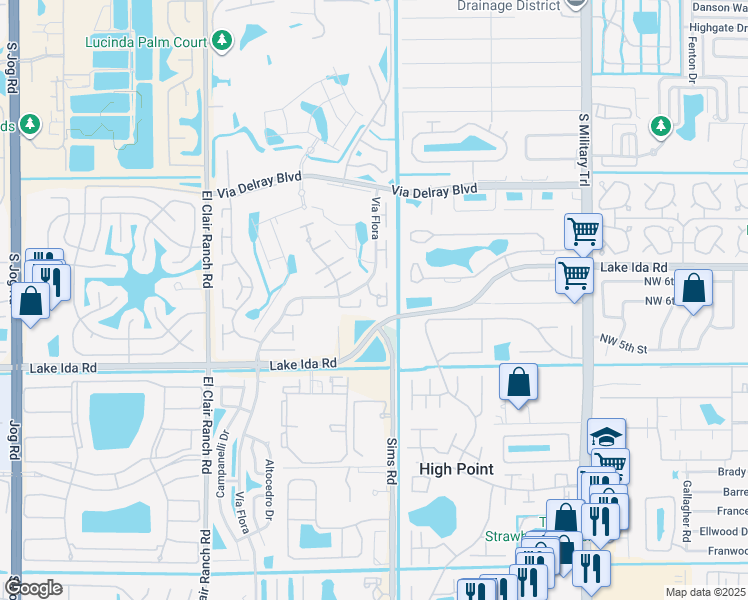 map of restaurants, bars, coffee shops, grocery stores, and more near 13692 Vía Flora in Delray Beach