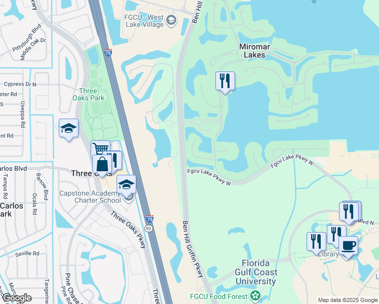 map of restaurants, bars, coffee shops, grocery stores, and more near 18504 Miromar Lakes Boulevard in Miromar Lakes