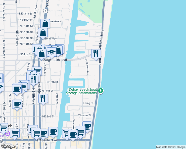 map of restaurants, bars, coffee shops, grocery stores, and more near 1221 Harbor Dr in Delray Beach