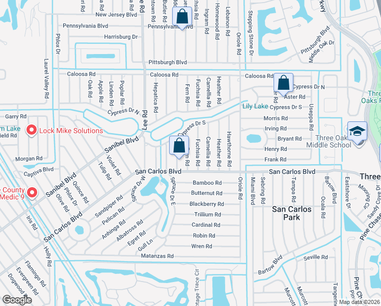 map of restaurants, bars, coffee shops, grocery stores, and more near 18403 Fern Road in Fort Myers