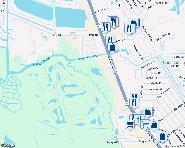 map of restaurants, bars, coffee shops, grocery stores, and more near 18234 Creekside Preserve Loop in Fort Myers