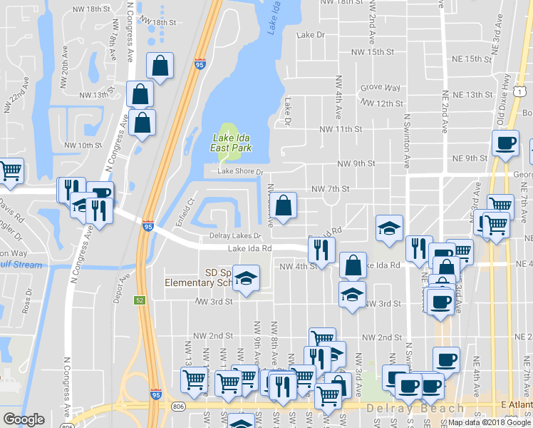 map of restaurants, bars, coffee shops, grocery stores, and more near 520 Northwest 8th Avenue in Delray Beach