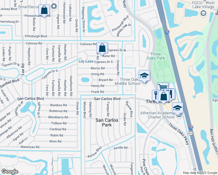 map of restaurants, bars, coffee shops, grocery stores, and more near 9132 Henry Road in Fort Myers