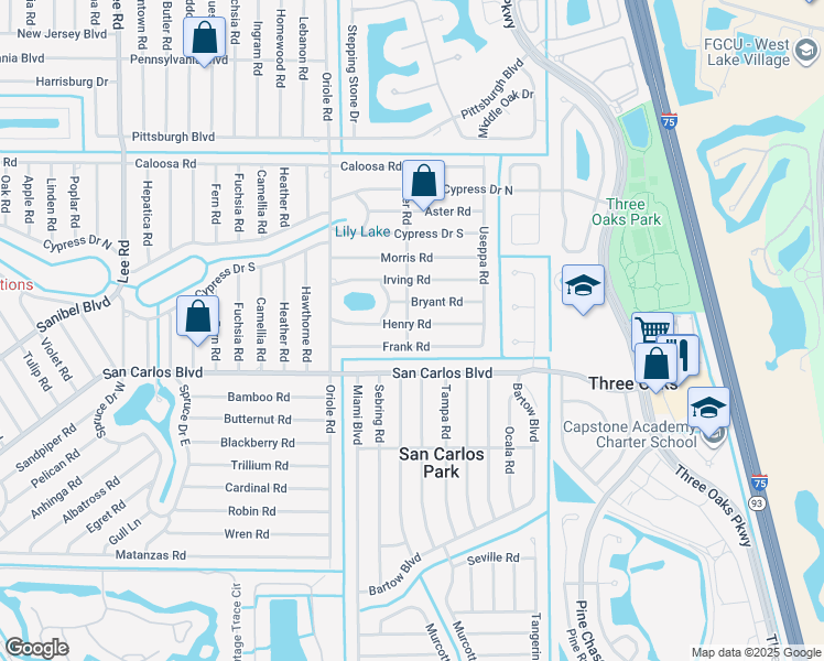 map of restaurants, bars, coffee shops, grocery stores, and more near 9084 Henry Road in Fort Myers
