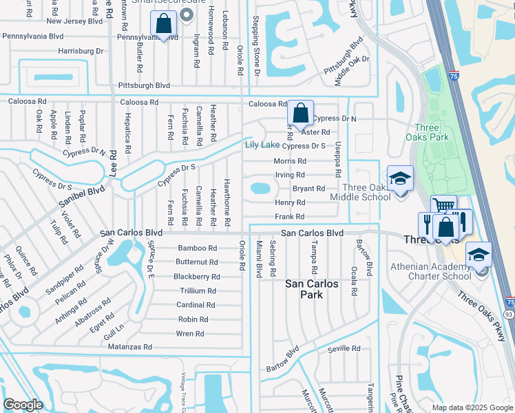 map of restaurants, bars, coffee shops, grocery stores, and more near 9022 Henry Road in Fort Myers