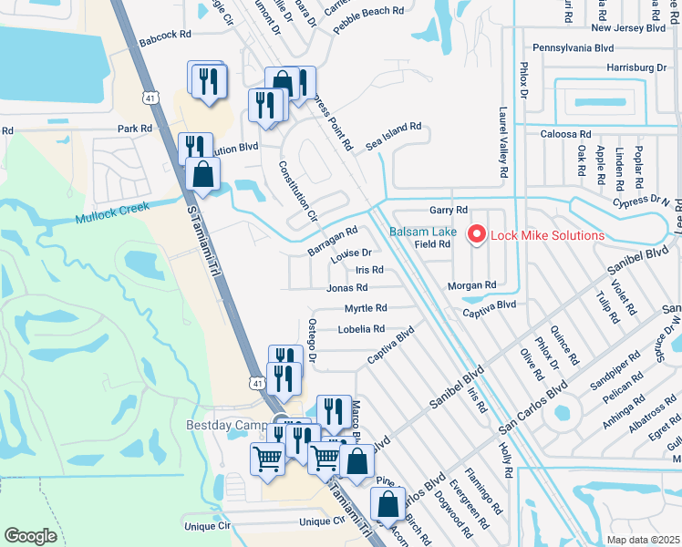 map of restaurants, bars, coffee shops, grocery stores, and more near 18248 Constitution Circle in Fort Myers